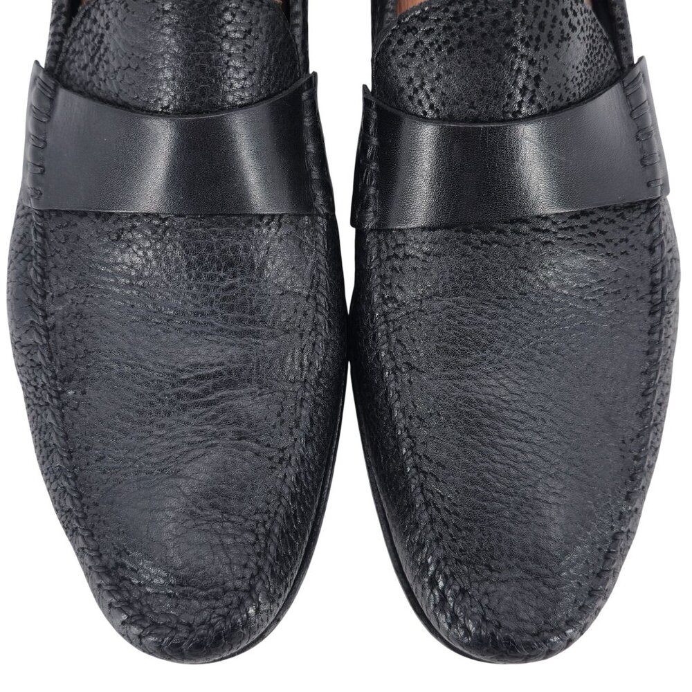 Santoni Italy Soft Black Deerskin Mens size 10.5 Paine Strap Loafers Dress Shoes - Picture 2 of 11
